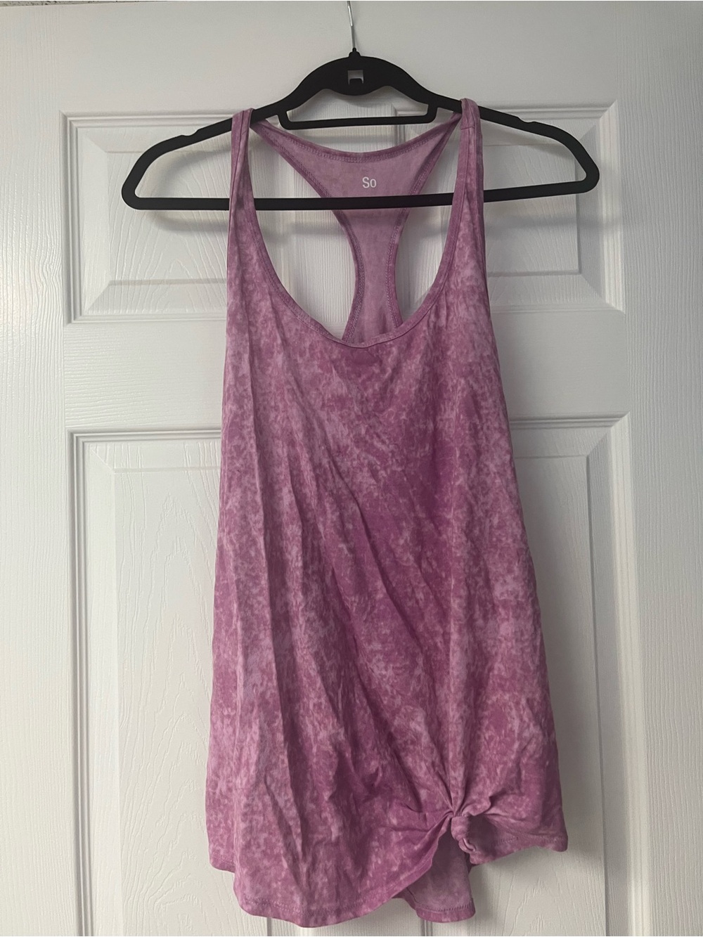 SO Purple Tie-Dye Racerback Tank with Knotted Hem